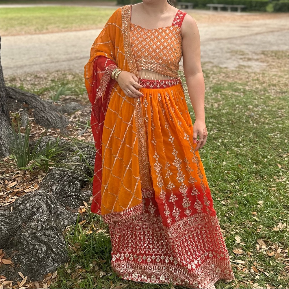 Elegant Orange and Red Lehenga